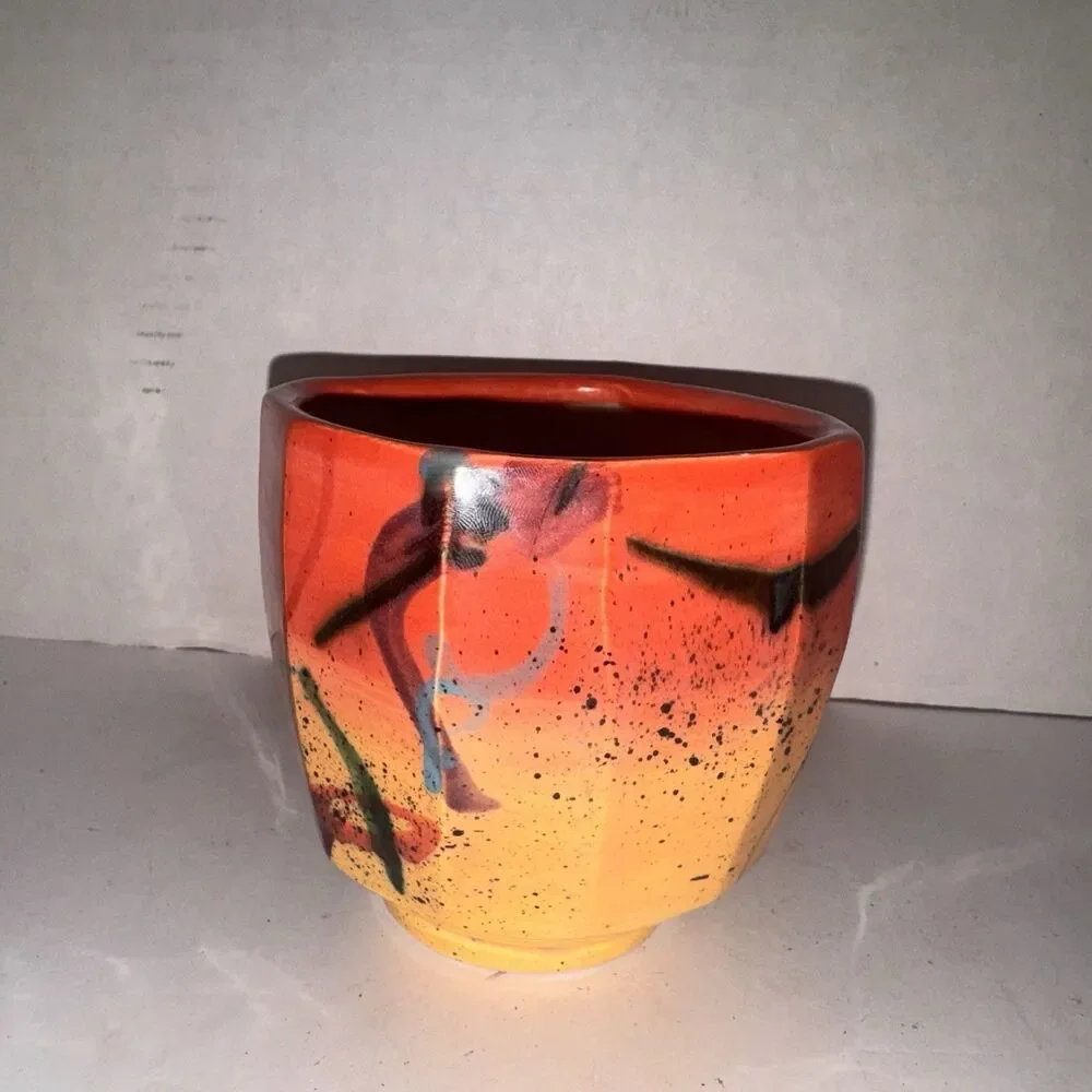 Michael Kifer? Studio Art Pottery Vase & Bowl Signed Abstract Modern Pair Folk